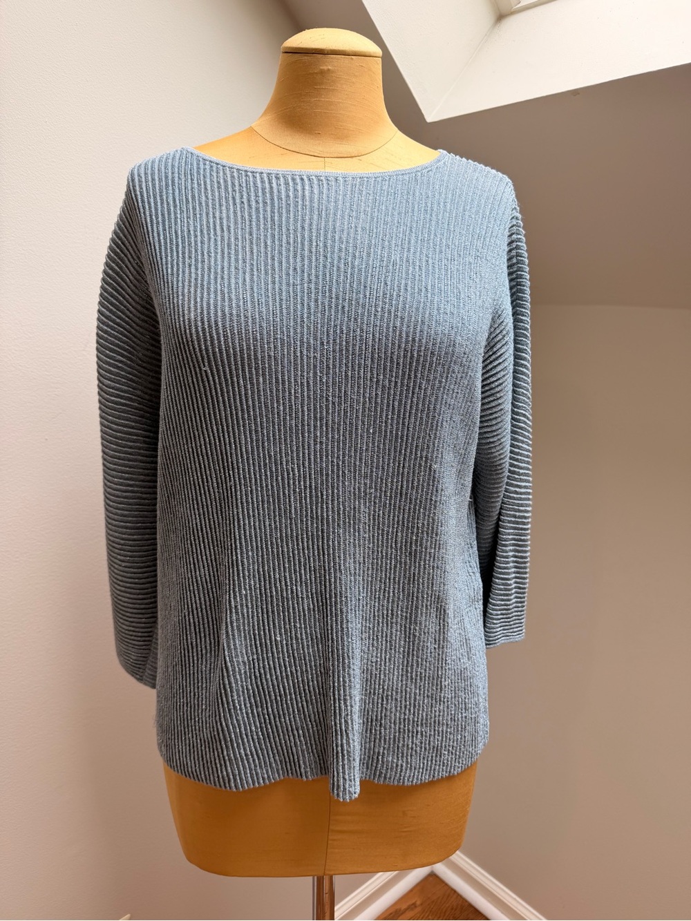 Eileen Fisher Knit Silver Metallic Gray Ribbed Sweater